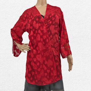 Vintage y2k Frederick's of Hollywood Red Robe Heart Sheer Valentines Size M